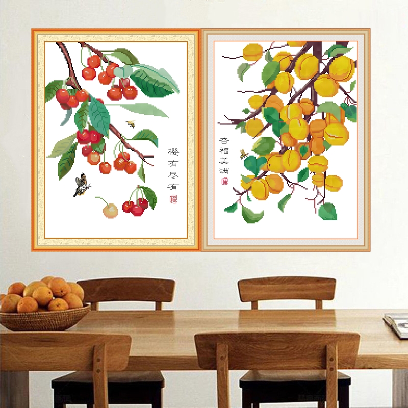 樱桃杏十字绣幸福美满简单绣新款