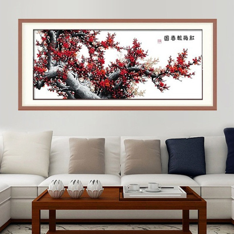 自己绣红梅报春图十字绣红梅大幅水墨国画2025新款小格梅花线绣