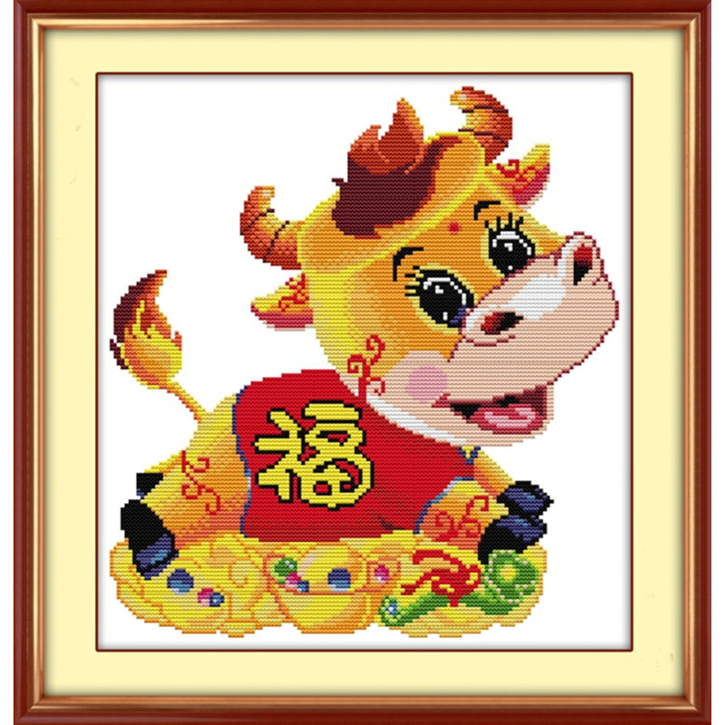 自己绣的十字绣卡通动物新款钻石生肖牛图福牛宝宝儿童房小件简单