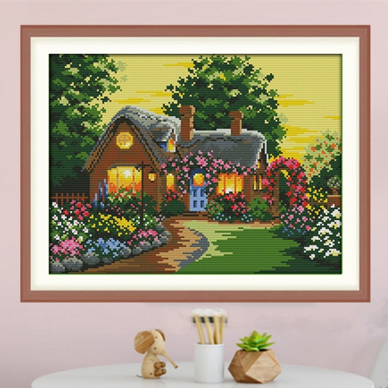 自己绣花园小屋十字绣郊外别墅田园风景欧式钻石画满钻房子小件图