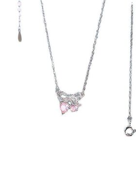 高级感项链蝴蝶结批发粉色简约新款女轻奢学生链带项链钻锁骨钻