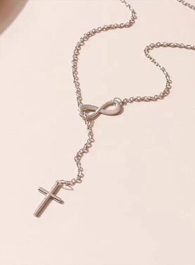 颈链项新品女生造型十字架欧美跨境拍不锈钢无限大街项链高级感