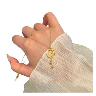 精致甜美复古锁骨项链链轻奢风小吊坠蝴蝶流苏星星月亮色黄金铃铛