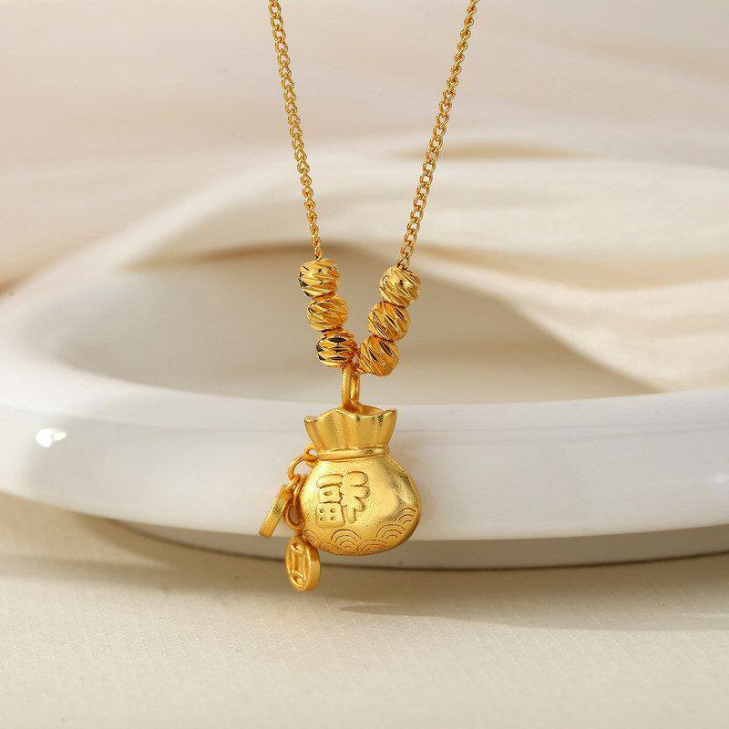 直播新年款福袋黄金古风六福气质珠吊坠色挂福字坠项链女中代发