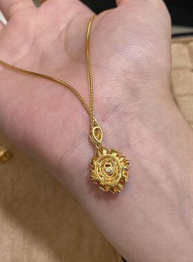 精致小红书时尚爆闪轻奢高贵金色项链爆款满钻紫荆花优雅抖音吊坠