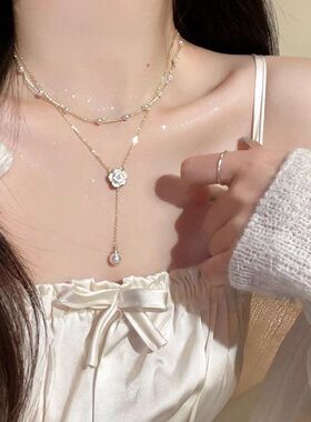 项链链颈链气质旭日双流苏山茶花