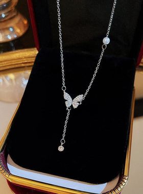 钛项链女纯银999配饰锁骨链首饰珍珠高级感轻奢小众项坠装饰毛衣