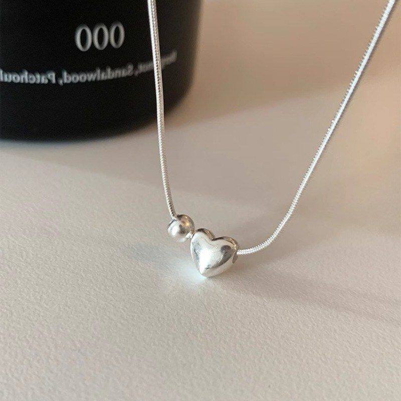 日常简约红轻百搭心形新款锁骨批发圆珠链爱心奢感项链桃女网抖音