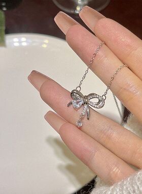 颈锁骨送不锈钢链小众水滴蝴蝶结