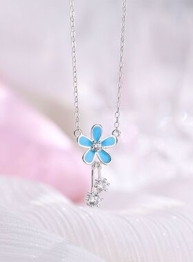 流苏蓝色风轻奢锁骨百搭花朵女项链新款春夏链女个性小众ins设计