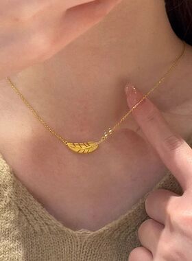 不锈钢项链锁骨羽毛复古简约女