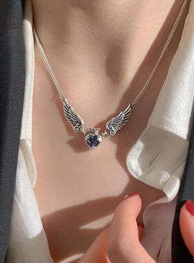 设计感翅膀项链爱心链复古锁骨