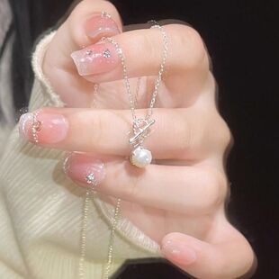 珍珠项链女扣网红款法式轻奢感小红书锁骨ins新款设计OT链风小众