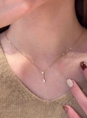 清冷锁骨项链闪钻送礼物水滴】