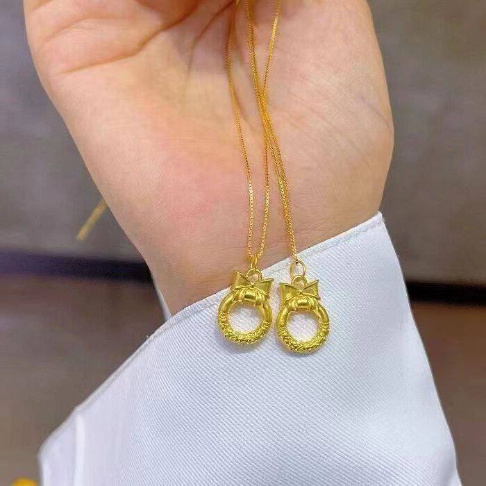 金箍色扣蝴蝶结吊坠平安黄金项链圈