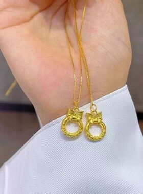 金箍色扣蝴蝶结吊坠平安黄金项链