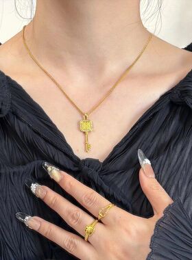 国风新中式时尚吊坠项链周家钥匙钥匙女款同款系列传喜