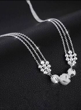 项链多层项链三生雕花小轻奢圆珠