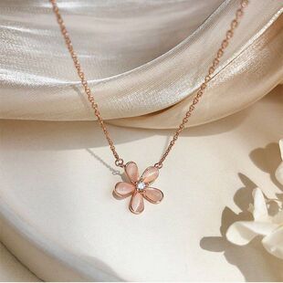 风花朵简约女小众ins锁骨樱花项链金链幸运饰品设计感玫瑰猫眼石