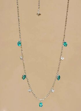 女链女帕拉伊蓝流苏湖水锁骨吊坠巴绿爱心项链闪钻高级轻奢