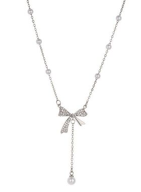 项链甜美钢ins链钛锁骨小众流苏掉色蝴蝶结女生风不锆石气质轻奢