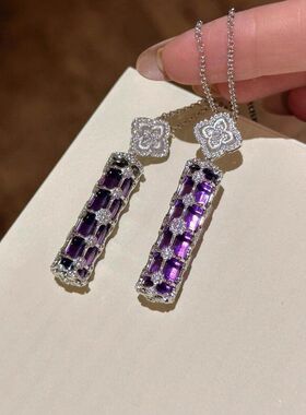 紫柱项链法式星芒吊坠四叶新中式
