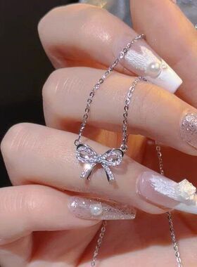 锁骨小众2023蝴蝶结锆石项链年