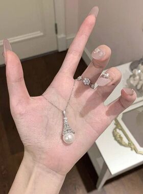 珍珠项链女新款雪塔满钻掉色钢