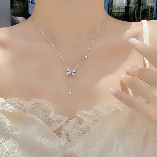 女潮轻简约设计感项链流苏蝴蝶结新款奢小众气质颈链网红锁骨吊坠