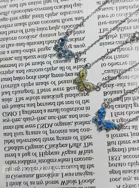 原创彩色自制海梦蝶Lu锁骨nar锆石闪月亮链超项链的蝴蝶高级感