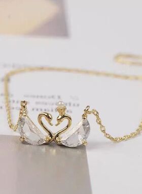 珍珠感颈链女式天鹅双水晶时尚