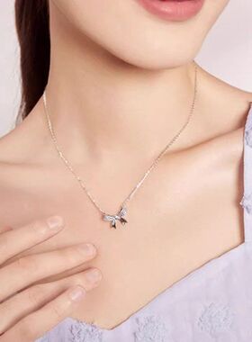 女款不锈钢链锁骨项链蝴蝶结时尚