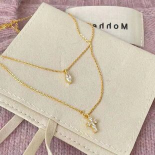 女复古双层时尚个性小众设计轻奢风气质十字架锆石项链2023新款年
