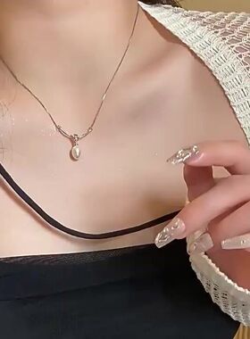 链钛珍珠锁骨气质设计感项链水滴钢精致轻奢高级打结不新掉色时尚
