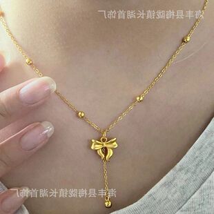 蝴蝶结沙金首饰仿越南黄金饰品在逃公主女款套装项链镀金戒指手链