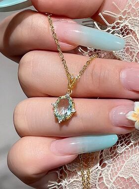 女轻奢百搭感椭圆链发潮项链几何链代精致蓝色锁骨锆石清冷颈通勤