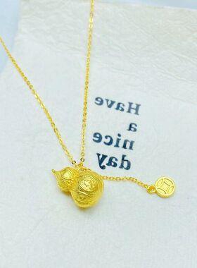 气质小红书钱币锁骨高级抖音吊坠复古金链女士爆款新中式葫芦项链