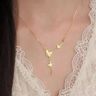 网红款风镀金项链流苏蝴蝶锁骨冷淡百搭轻奢感女新款婚庆百搭链
