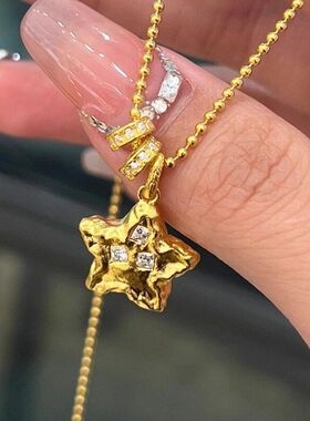 女小众精致金色锤纹时尚锁骨新款