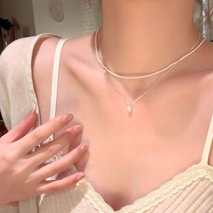 脖颈锁骨山茶花碎银流苏珍珠项链高级感链轻奢吊坠女小众链