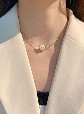 女项链女纯银999配饰锁骨链首饰珍珠高级感轻奢小众项坠装饰毛衣
