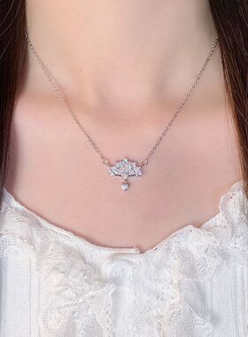 锆石锁骨女轻项链奢小众皇冠红