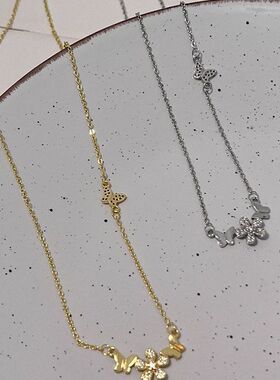 韩版锆项链蝴蝶花朵颈闪批发女