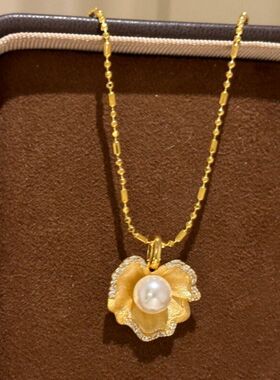 高级感梧桐叶项链金珠轻奢爆款链