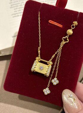 锁骨新款项链小红书爆款复古包拉丝流苏2025满钻 DIY链女四叶花锁