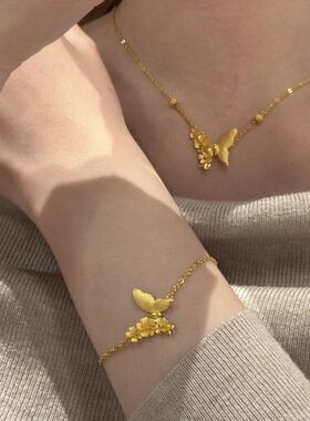 项链花朵时尚链女轻奢颈链复古蝴蝶气质高级感金色新中式精致锁骨