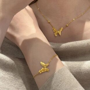 项链花朵时尚链女轻奢颈链复古蝴蝶气质高级感金色新中式精致锁骨