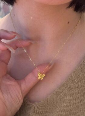 批发金色蝴蝶项链高级感碎冰冰