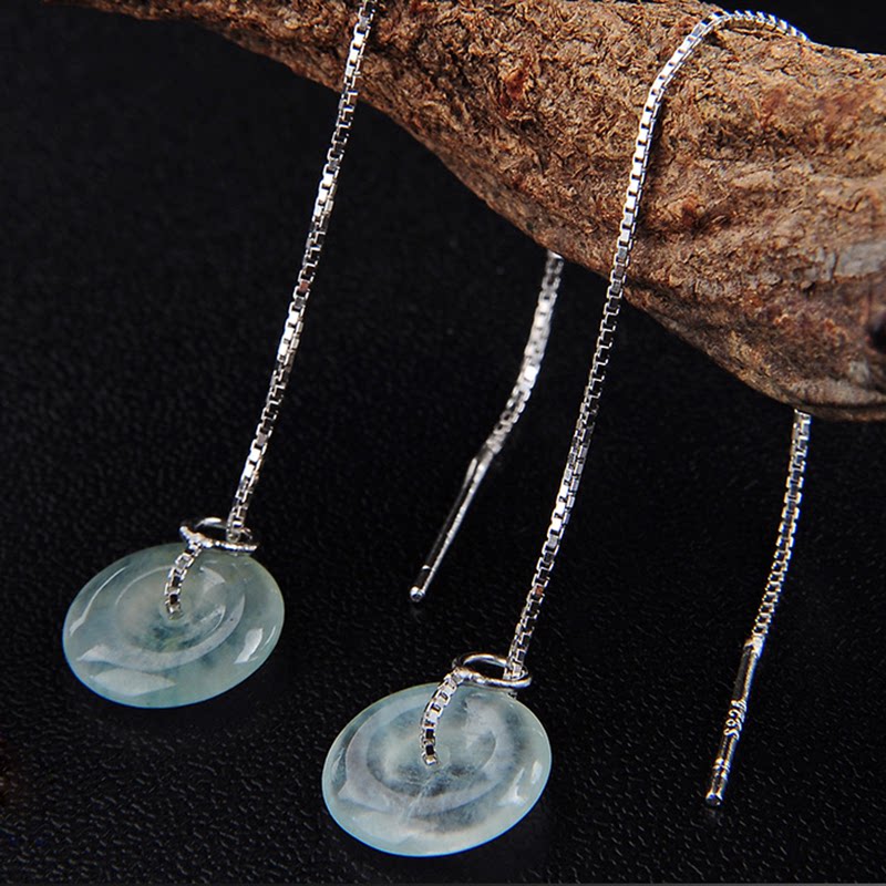 翡翠耳环耳坠天然翡翠平安扣耳饰925银镶嵌长耳线A货玉原石环耳钉