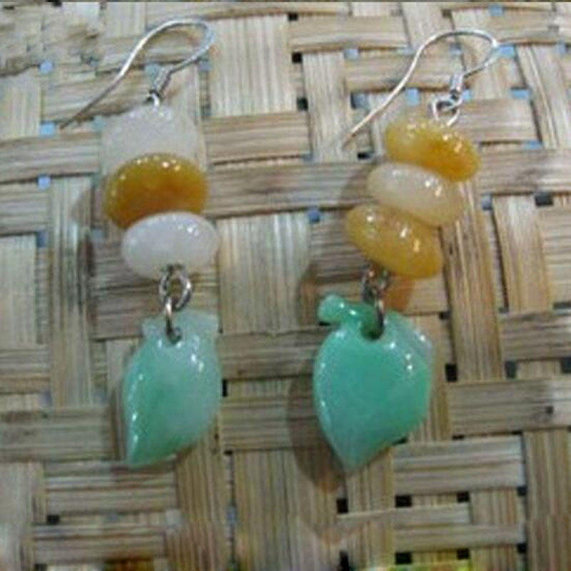 翡翠耳环耳坠天然冰种玉石A货原石925银镶嵌算盘子加桃心耳饰耳线